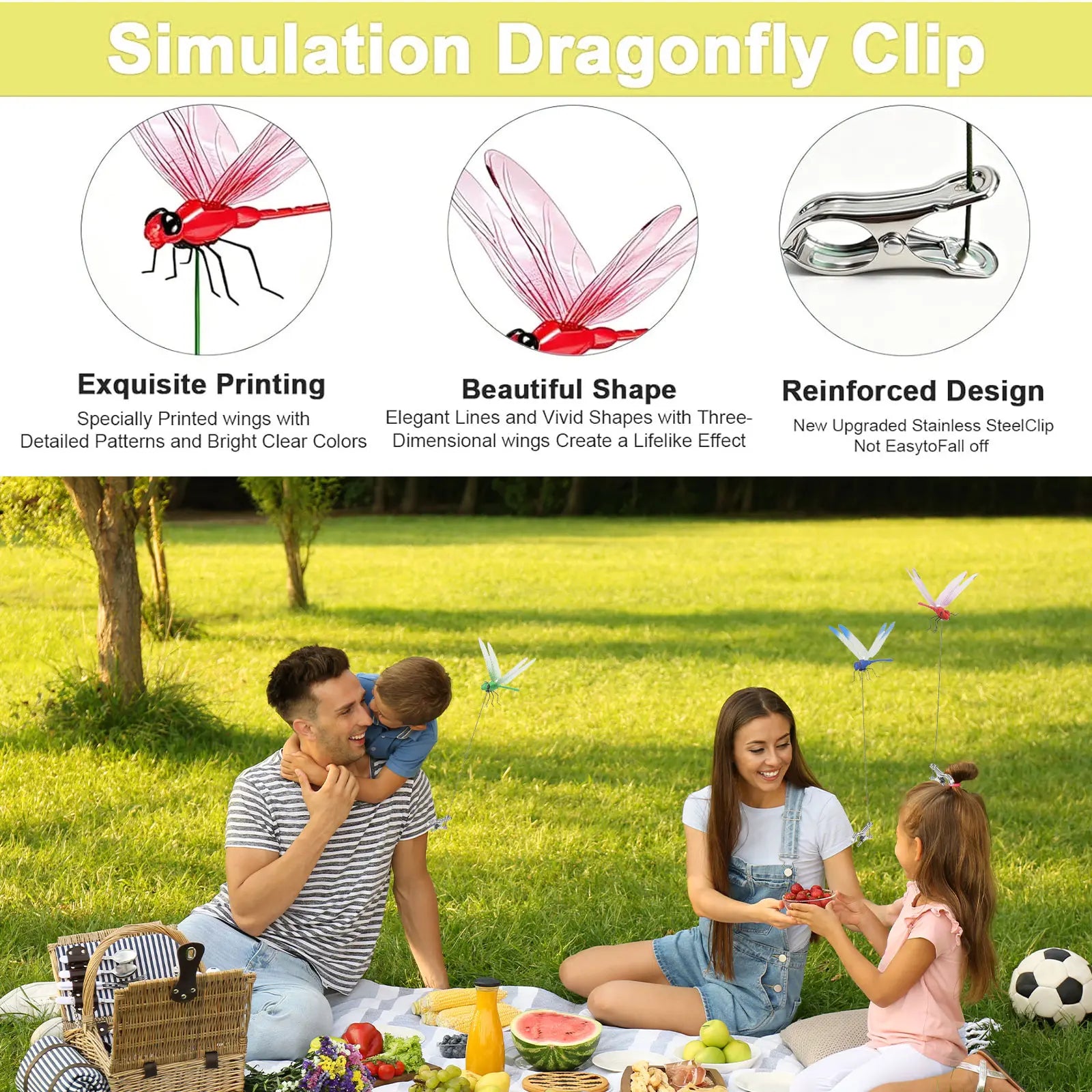 Outdoor Fake Dragonfly Garden Clips - Realistic Decor & Insect Deterrent